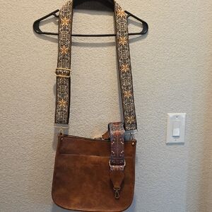 Brown Hobo Bag with Patterned Strap